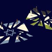 Shattered Palestine and Israel flags illustration