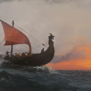 Illustration of Viking ship at sea