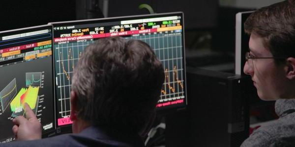 Burridge Center’s Bloomberg trading lab with trading terminals