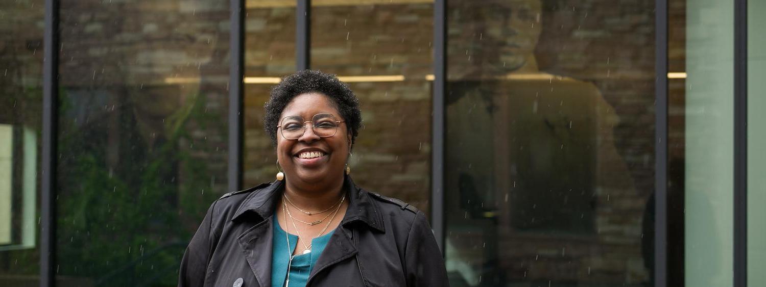 Shamika Klassen outside the CASE building on the CU campus.