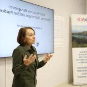 Research Professor Edith Zagona discussing modern water management approaches during a USAID-sponsored visit to Armenia. 