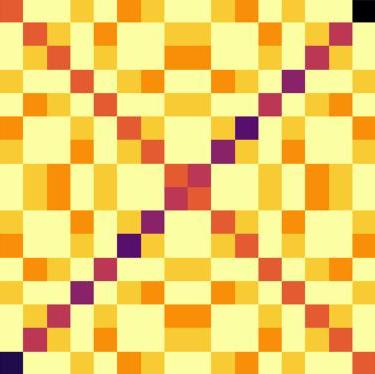 Yellow and orange pattern on a grid representing a possible quilt pattern