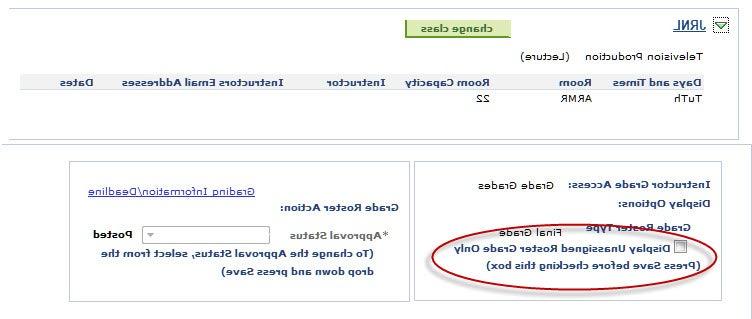 教师 Grading Screenshot - Grade Roster > Display Unassigned Roster Grade Only checkbox