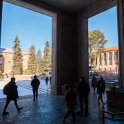 Students fill the campus on the first day back from winter break. 