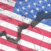 American flag graphic over cracked cement